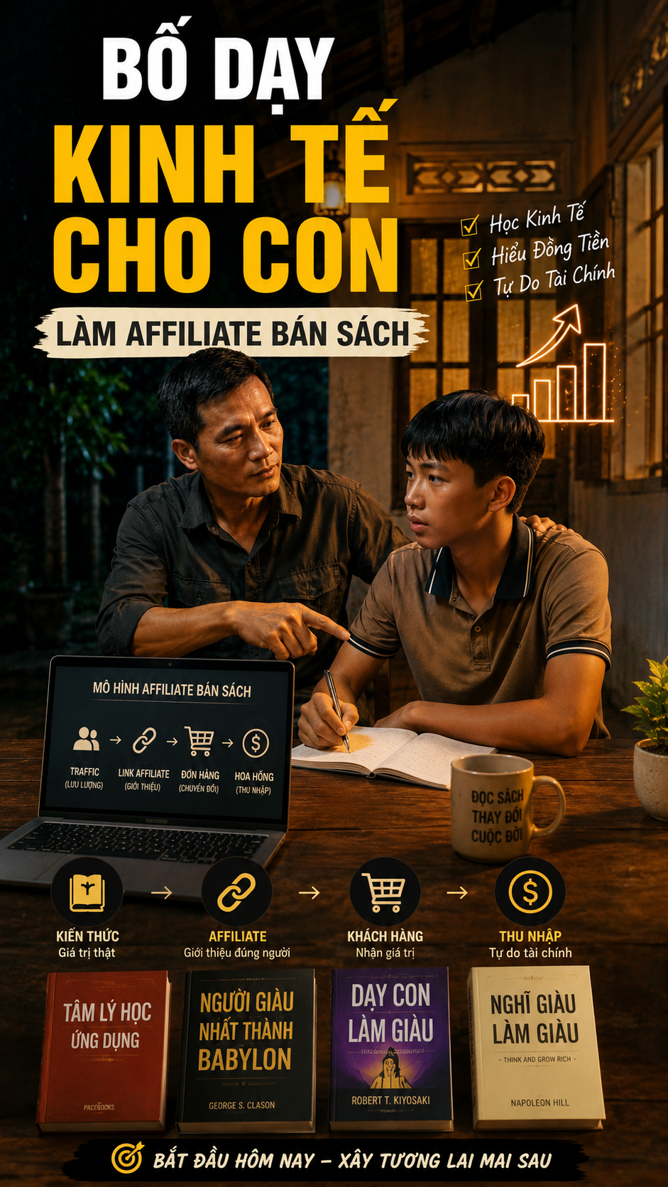 Chatbot Tạo Video Bố Dạy Con Về Tiền Bạc-Làm affiliate bán sách