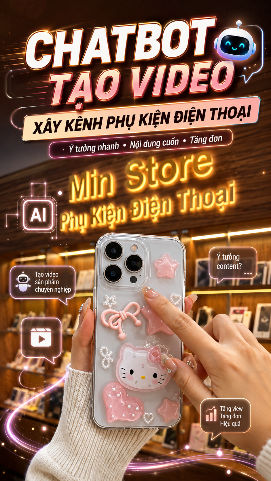 Mẫu Làm Video AI Xây Kênh Làm Affiliate Phụ Kiện Điện Thoại
